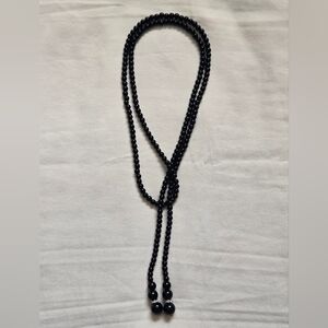 Vintage Lariat Style Black Beaded Necklace With CZ Accent Beads 50"